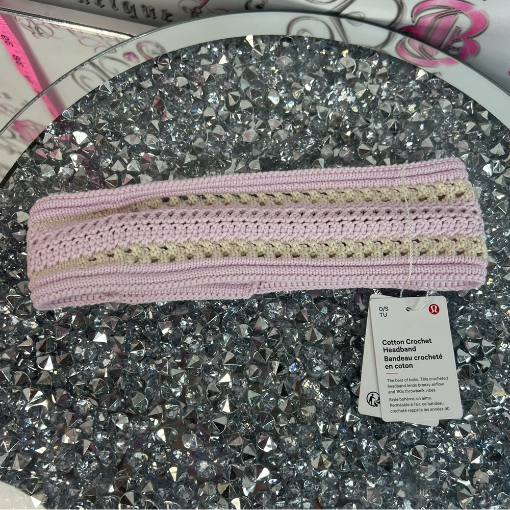 lululemon athletica Cotton Crochet Headband in Light Purple and Cream